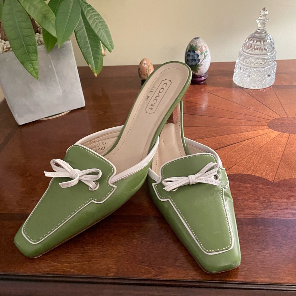 Coach Green and White Marielle Slides